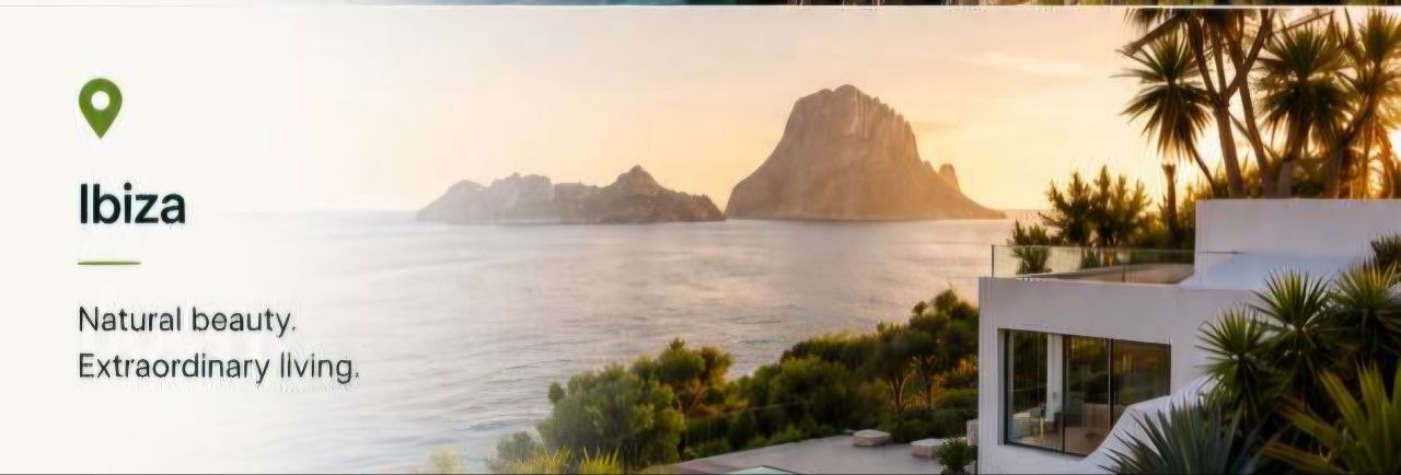 Luxury villa with sea view in Ibiza at golden hour, premium outdoor living